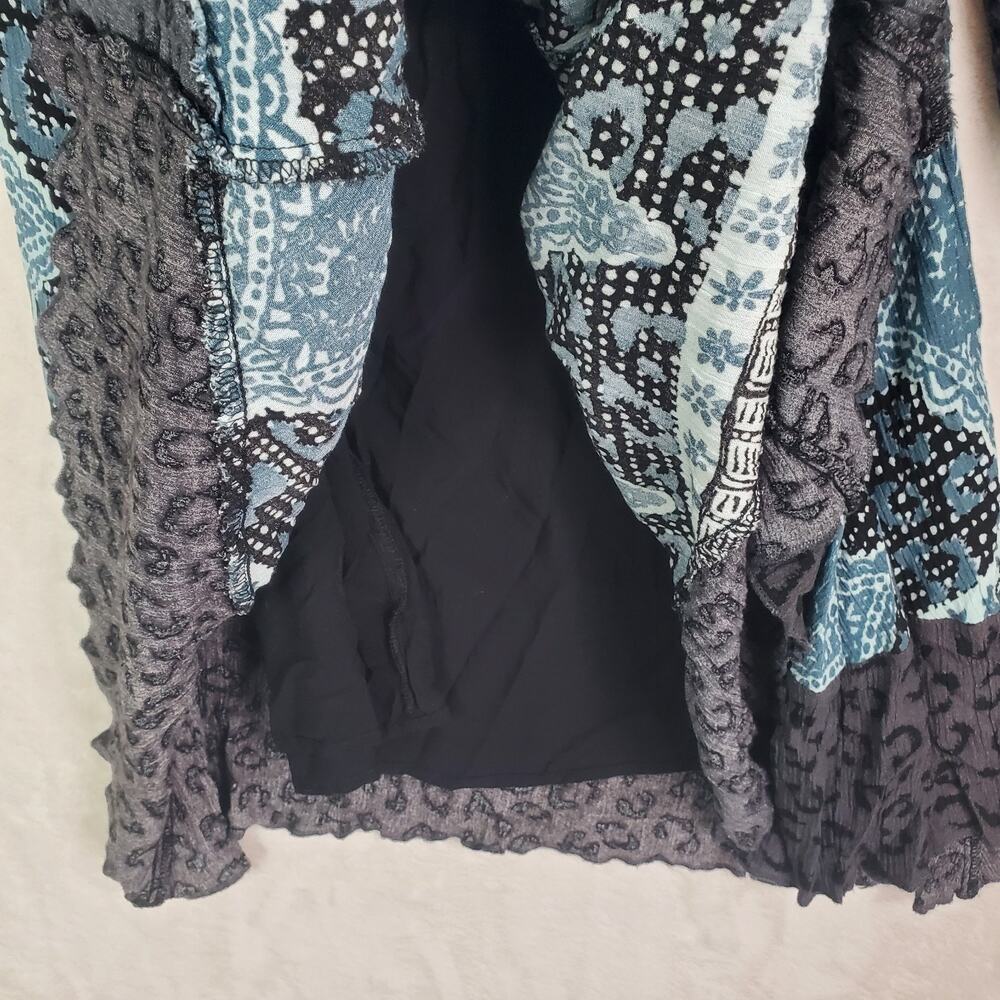 Free People Heart of Gold Mini Dress Blue Charcoal Sz Small Bell Sleeve Lined - Picture 6 of 10